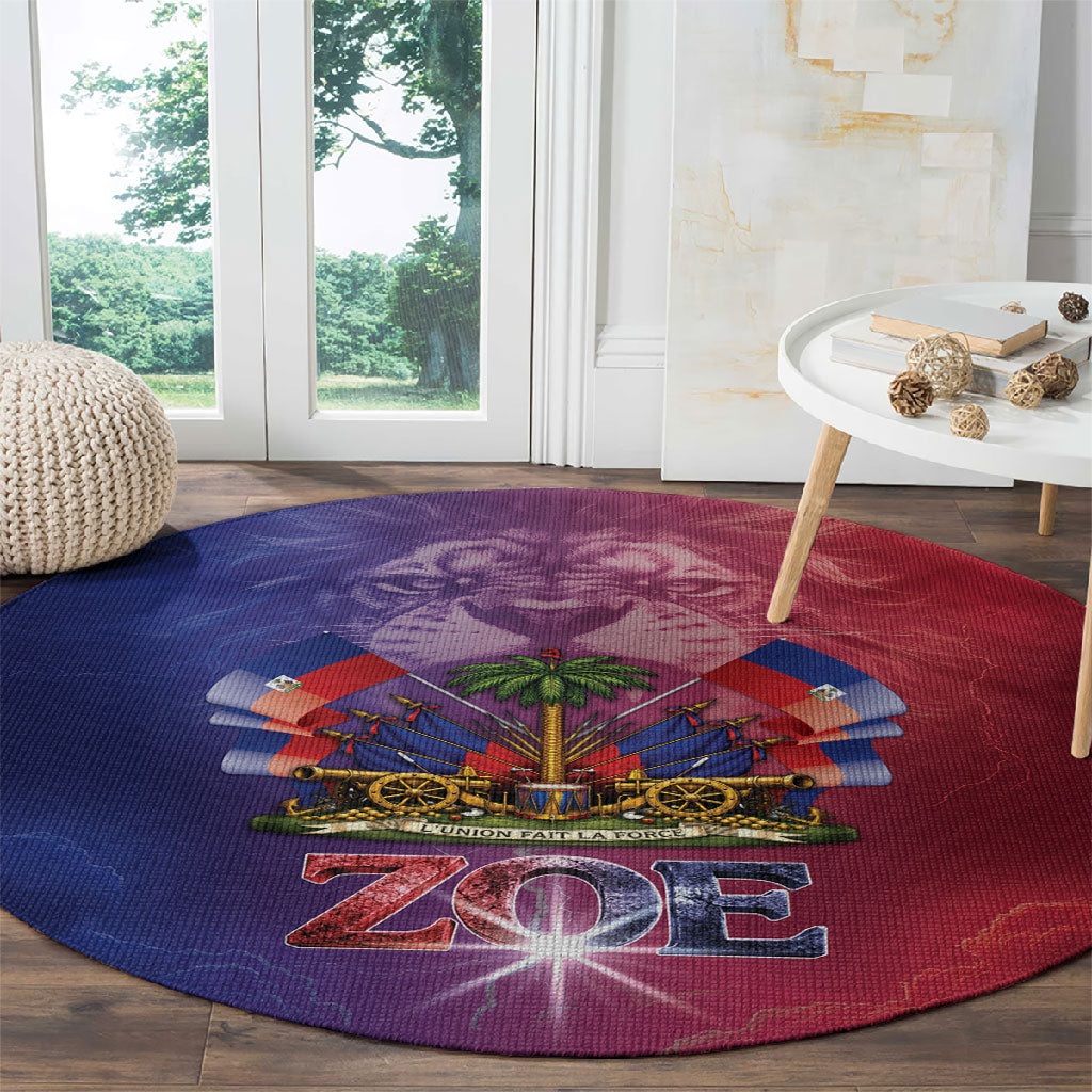 Haitian Zoe Round Carpet Roaring Lion With Coat Of Arms