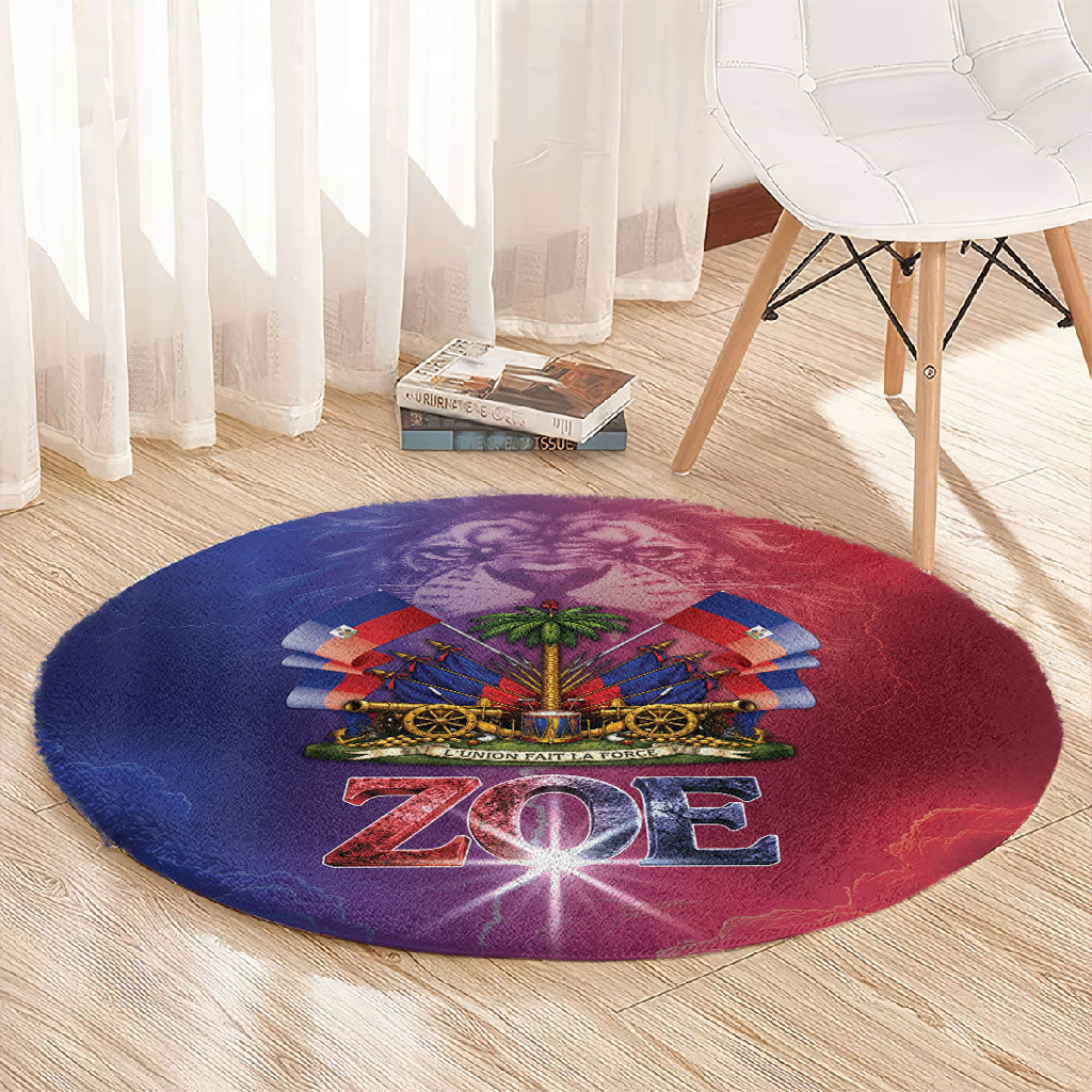 Haitian Zoe Round Carpet Roaring Lion With Coat Of Arms