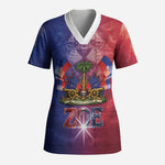 Haitian Zoe Scrub Top Roaring Lion With Coat Of Arms