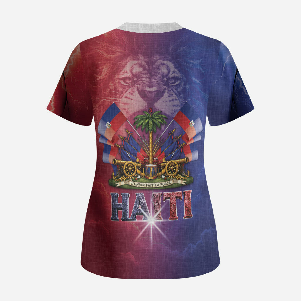 Haitian Zoe Scrub Top Roaring Lion With Coat Of Arms