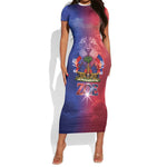 Haitian Zoe Short Sleeve Bodycon Dress Roaring Lion With Coat Of Arms