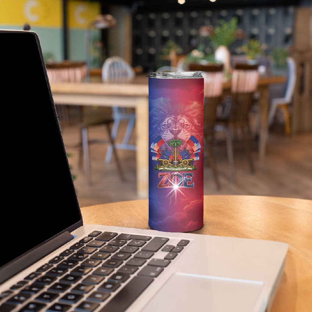 Haitian Zoe Skinny Tumbler Roaring Lion With Coat Of Arms