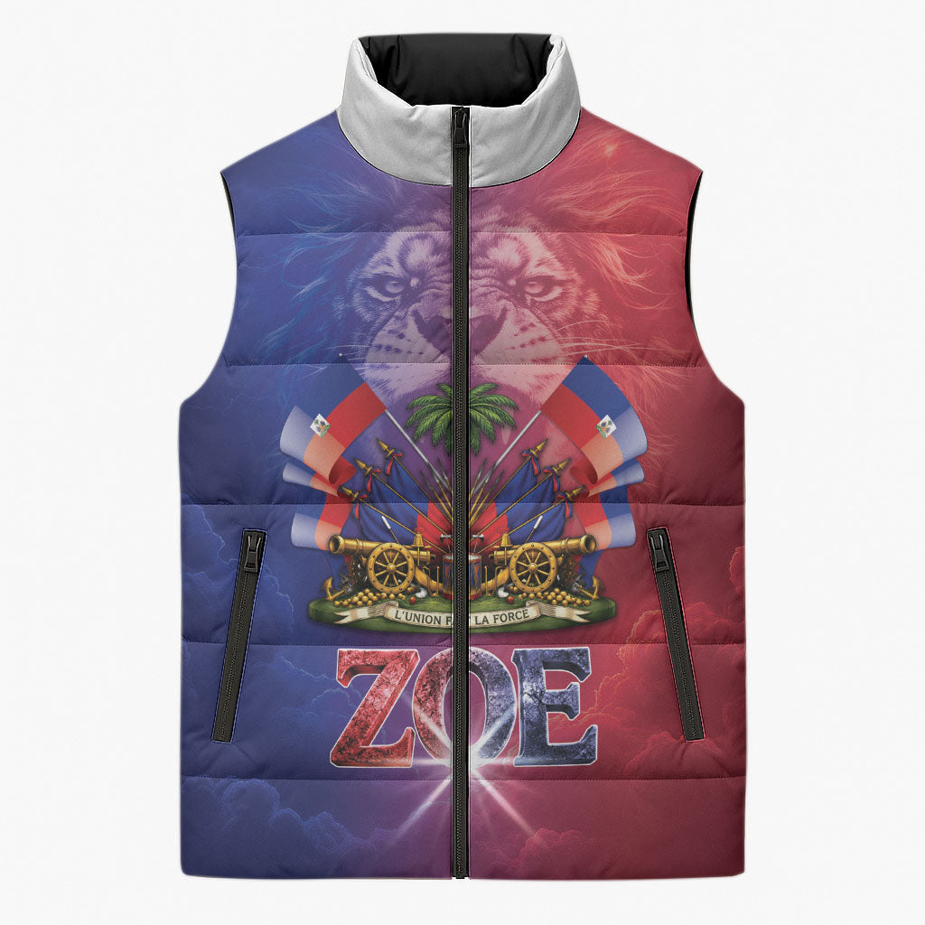 Haitian Zoe Sleeveless Puffer Jacket Roaring Lion With Coat Of Arms