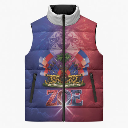 Haitian Zoe Sleeveless Puffer Jacket Roaring Lion With Coat Of Arms
