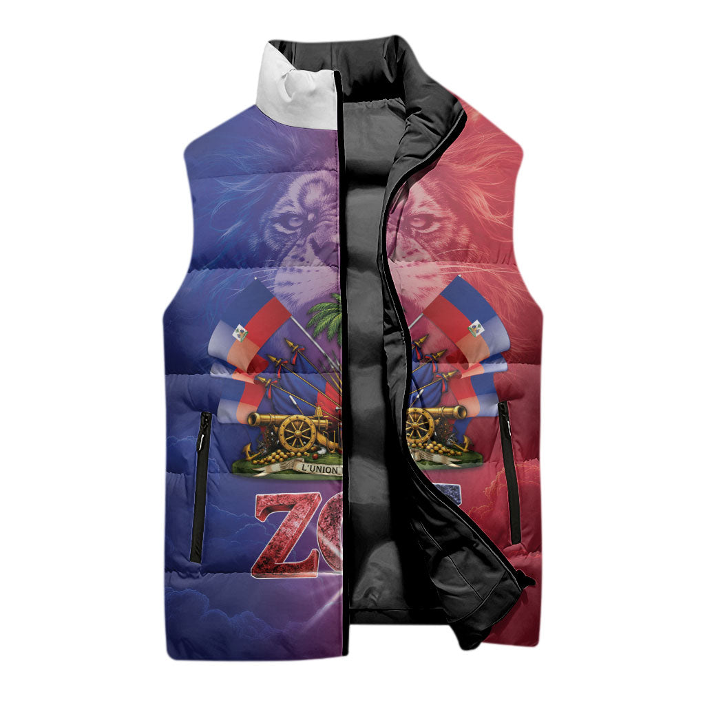 Haitian Zoe Sleeveless Puffer Jacket Roaring Lion With Coat Of Arms