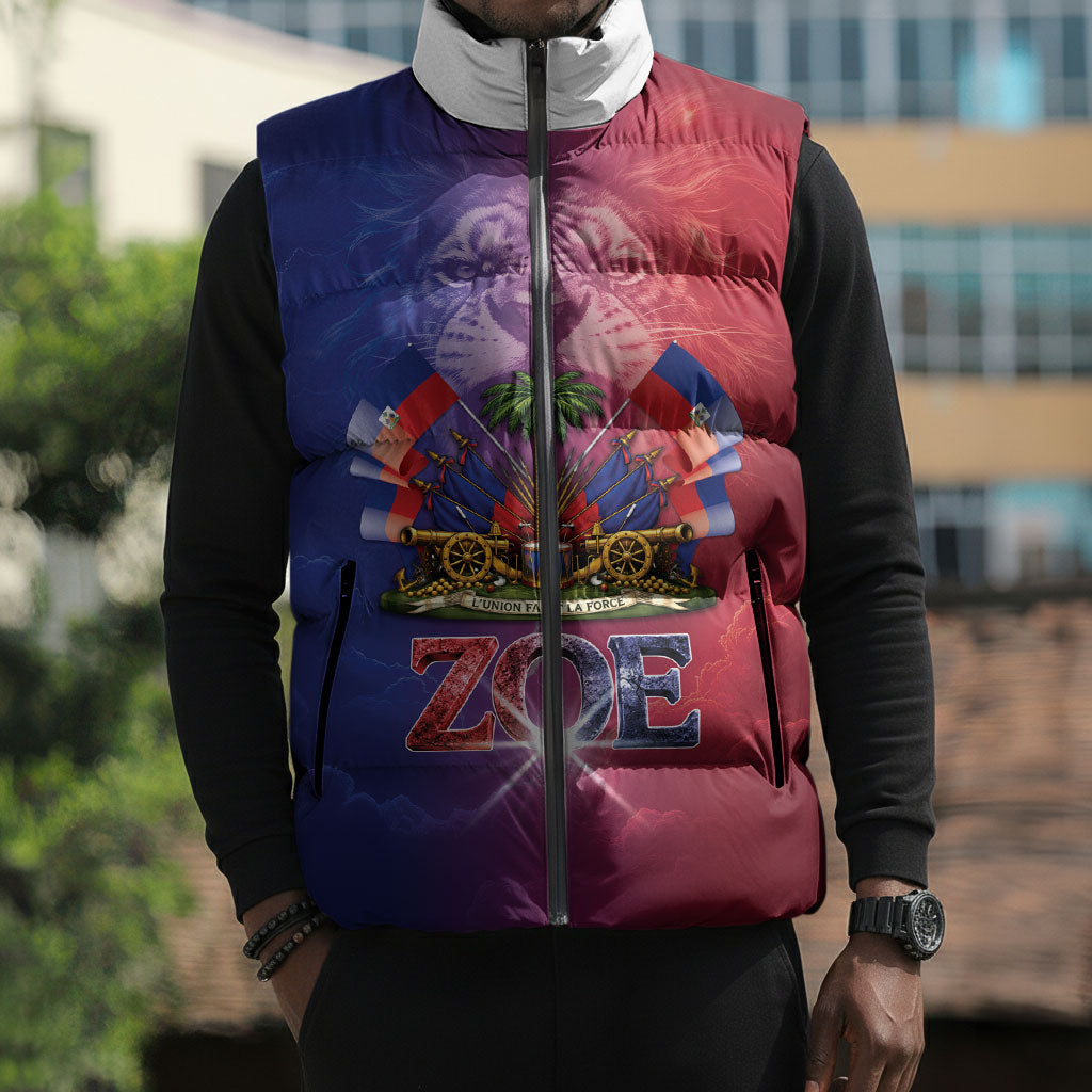 Haitian Zoe Sleeveless Puffer Jacket Roaring Lion With Coat Of Arms