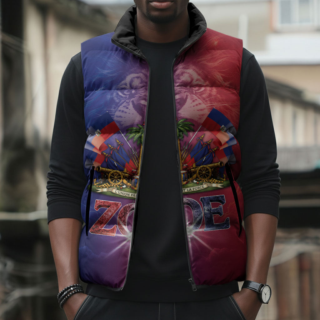 Haitian Zoe Sleeveless Puffer Jacket Roaring Lion With Coat Of Arms