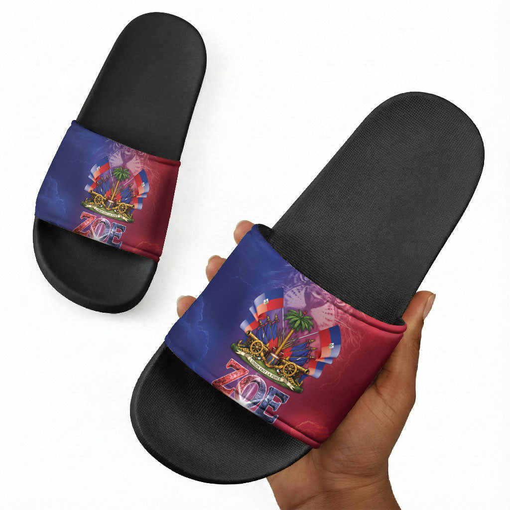 Haitian Zoe Slide Sandals Roaring Lion With Coat Of Arms