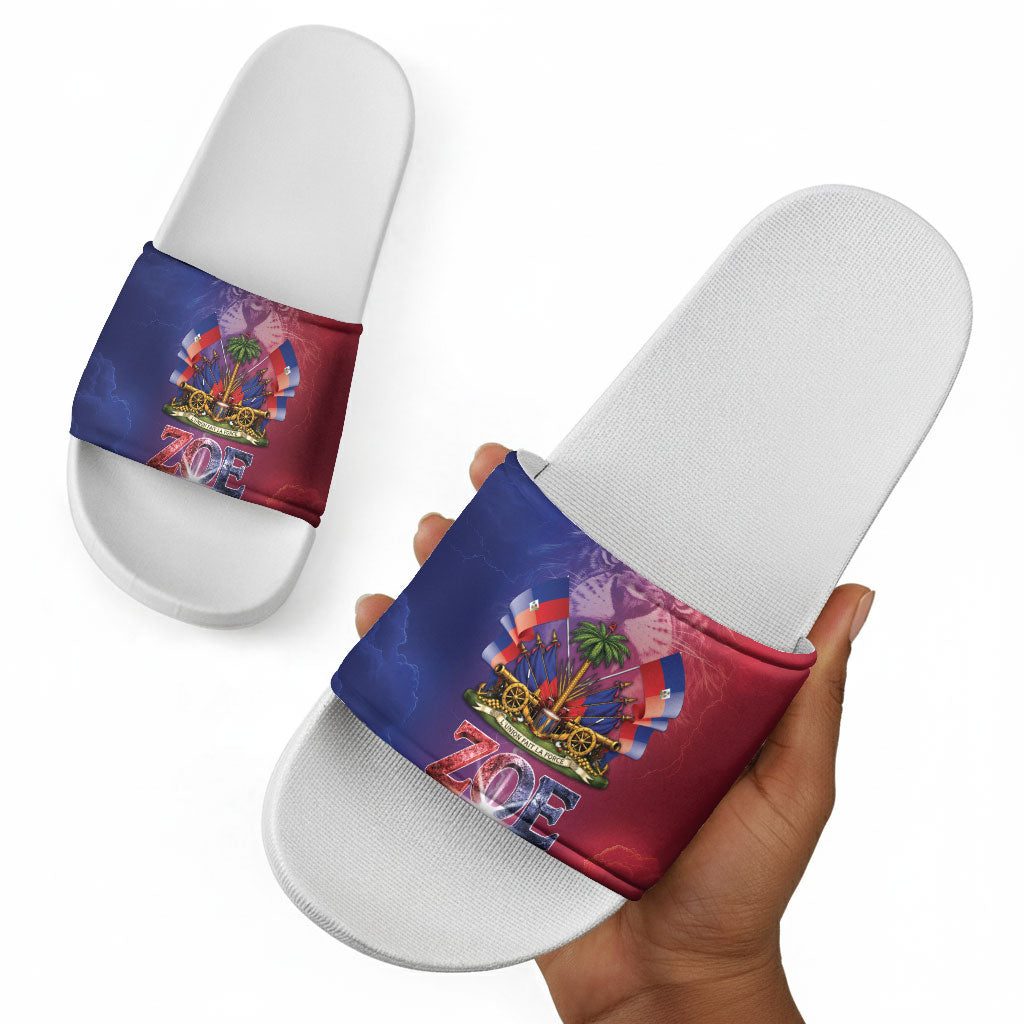 Haitian Zoe Slide Sandals Roaring Lion With Coat Of Arms
