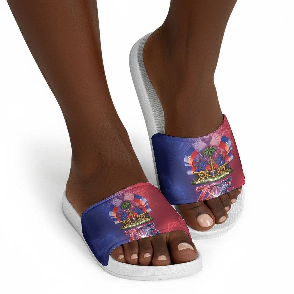 Haitian Zoe Slide Sandals Roaring Lion With Coat Of Arms