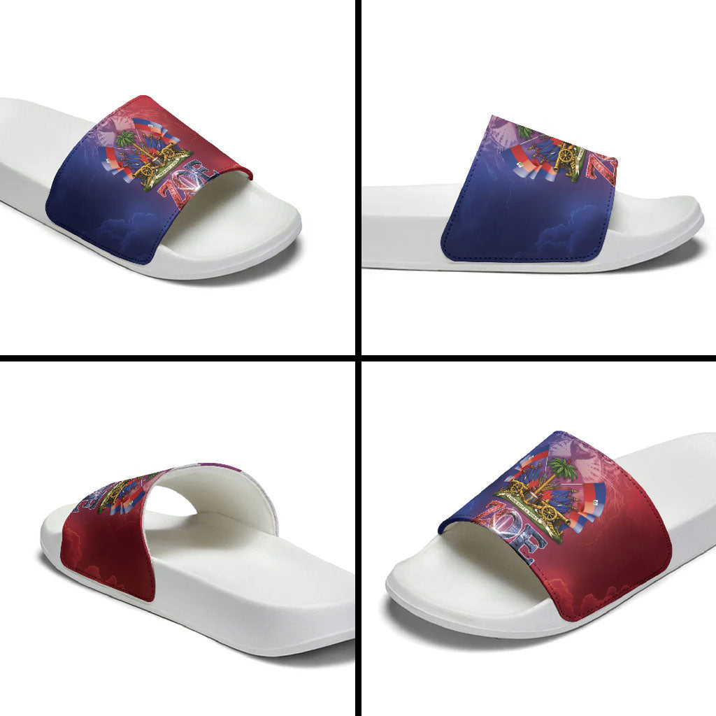 Haitian Zoe Slide Sandals Roaring Lion With Coat Of Arms