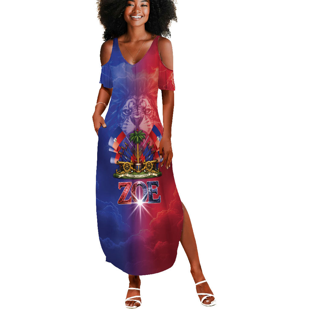 Haitian Zoe Summer Maxi Dress Roaring Lion With Coat Of Arms