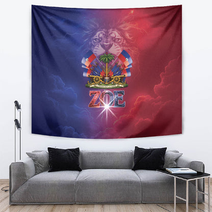 Haitian Zoe Tapestry Roaring Lion With Coat Of Arms