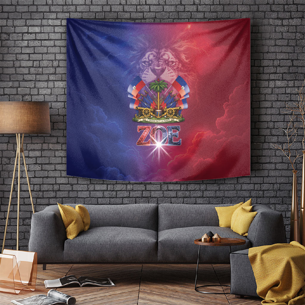 Haitian Zoe Tapestry Roaring Lion With Coat Of Arms