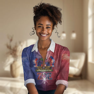 Haitian Zoe Women Casual Shirt Roaring Lion With Coat Of Arms