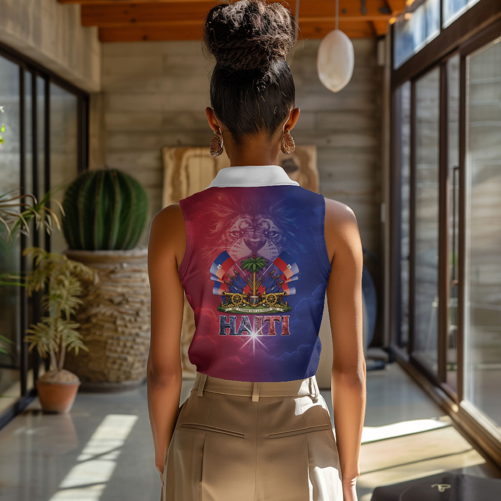 Haitian Zoe Women Sleeveless Polo Shirt Roaring Lion With Coat Of Arms