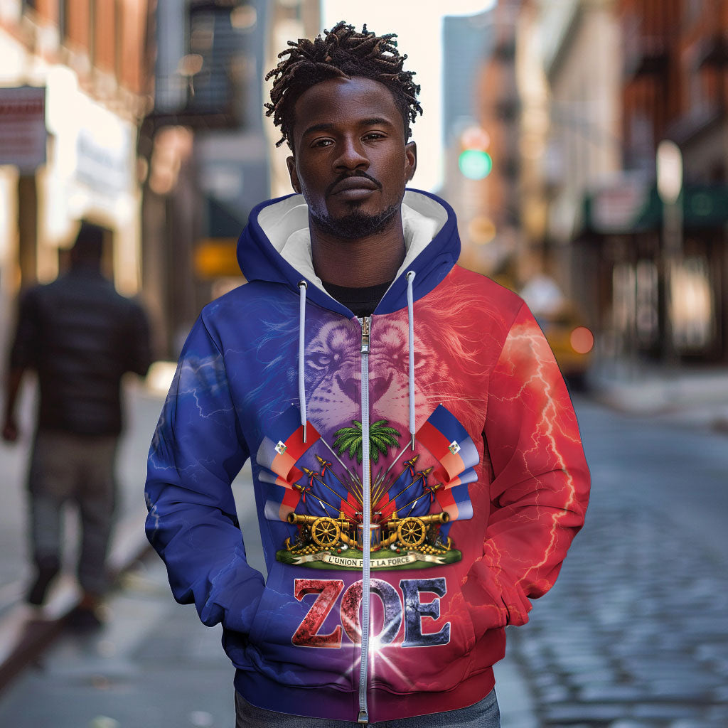 Haitian Zoe Zip Hoodie Roaring Lion With Coat Of Arms