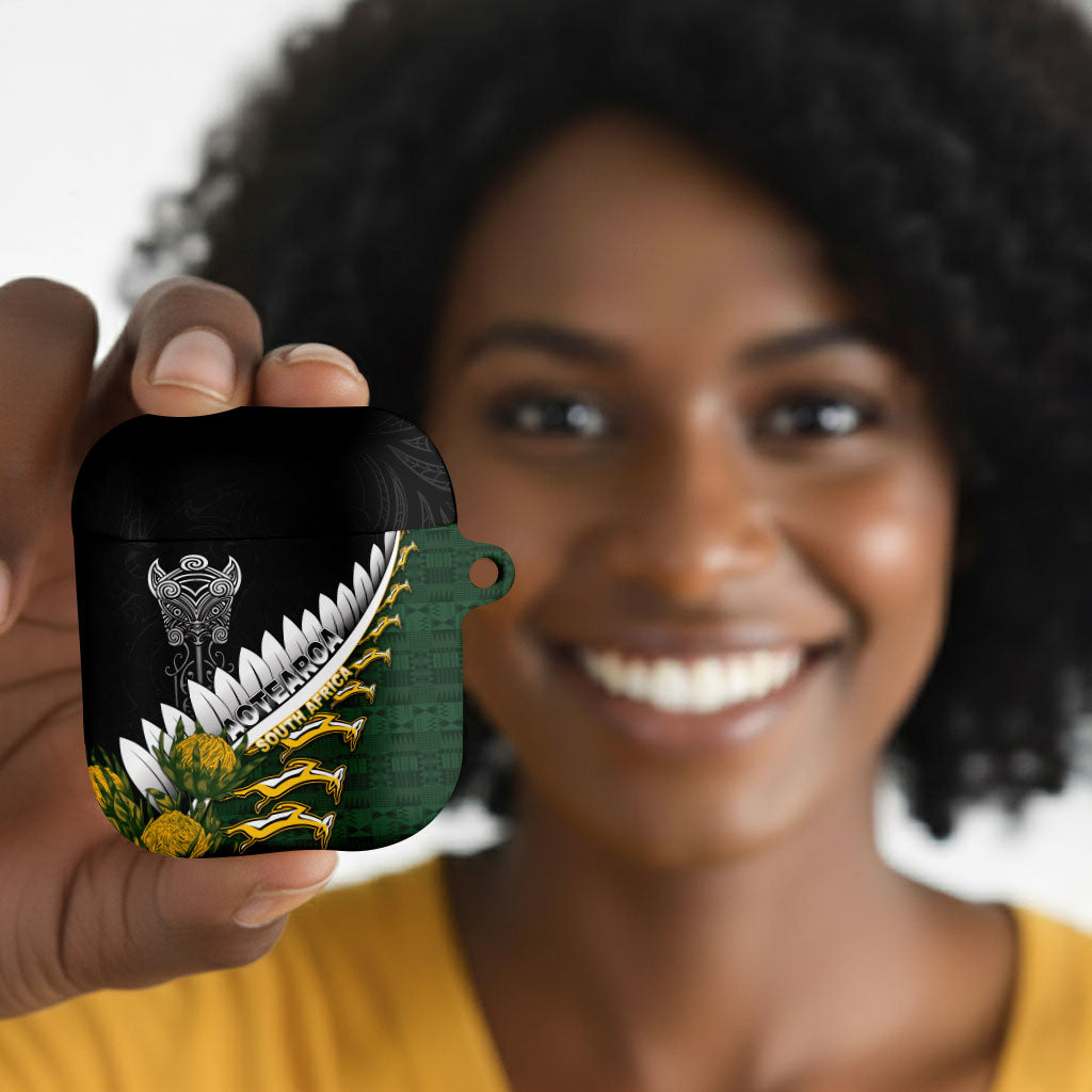 Rugby New Zealand And South Africa AirPods Case Silver Fern With Springboks
