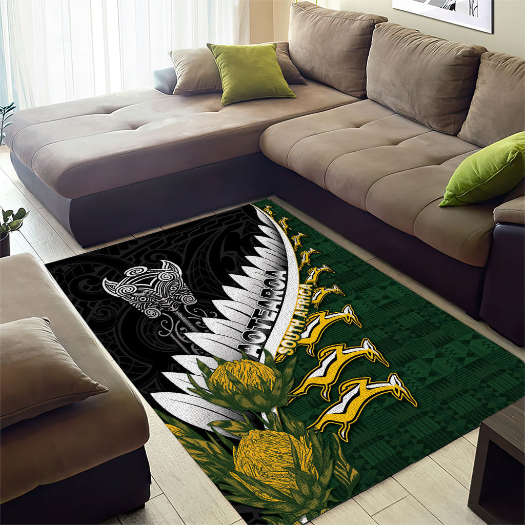 Rugby New Zealand And South Africa Area Rug Silver Fern With Springboks
