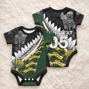 Custom Rugby New Zealand And South Africa Baby Onesie Silver Fern With Springboks