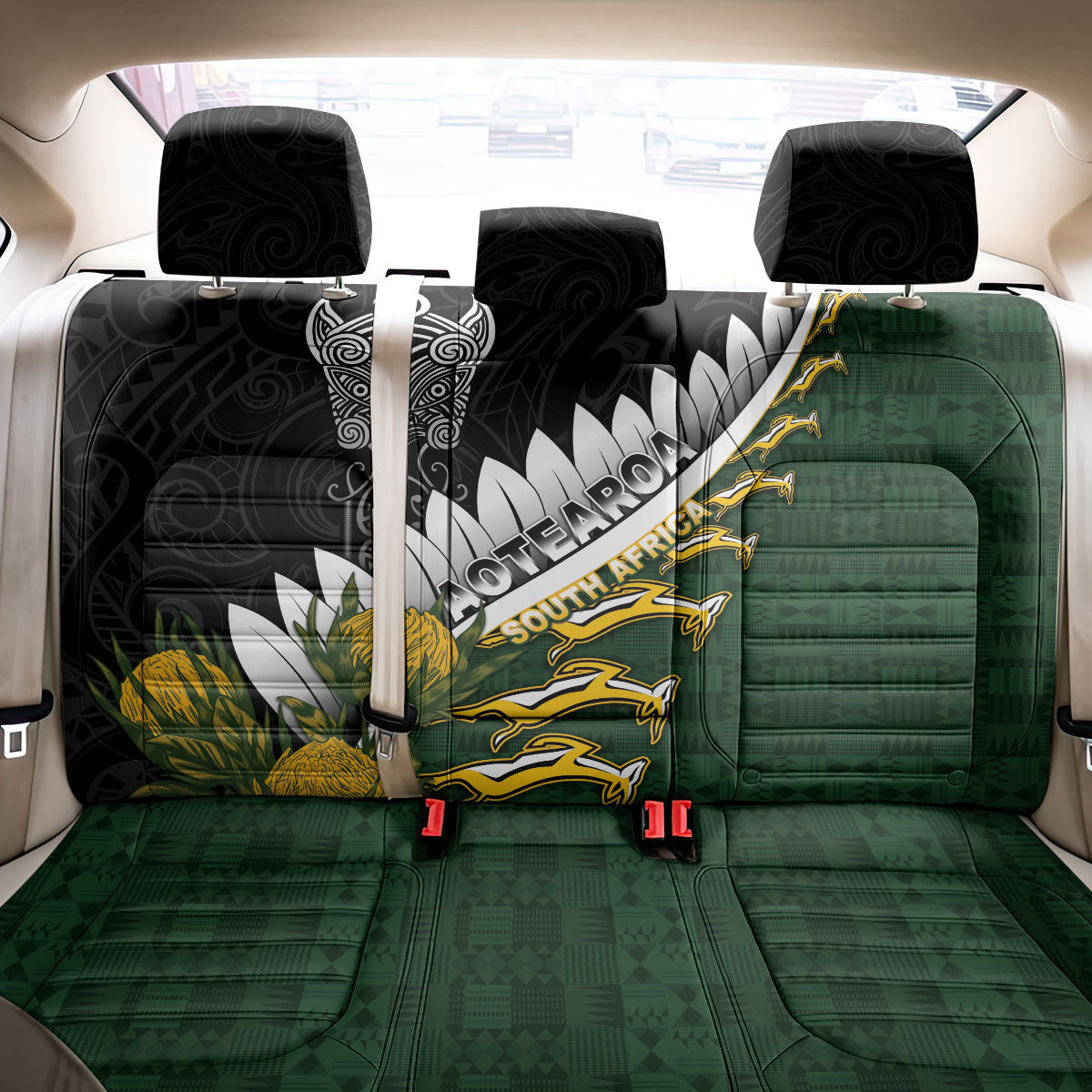 Rugby New Zealand And South Africa Back Car Seat Cover Silver Fern With Springboks
