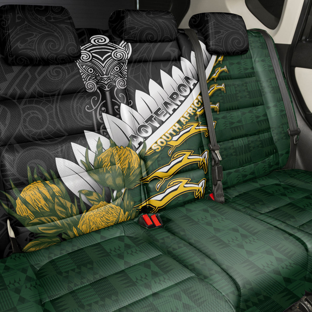 Rugby New Zealand And South Africa Back Car Seat Cover Silver Fern With Springboks