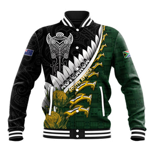 Custom Rugby New Zealand And South Africa Baseball Jacket Silver Fern With Springboks
