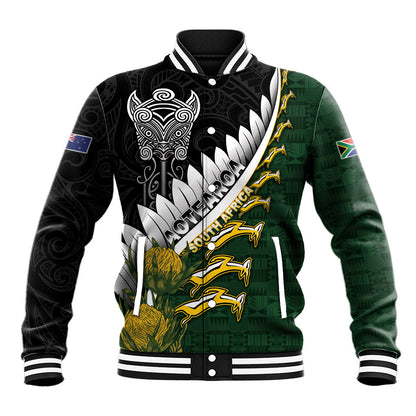 Custom Rugby New Zealand And South Africa Baseball Jacket Silver Fern With Springboks