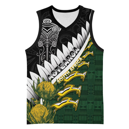 Custom Rugby New Zealand And South Africa Basketball Jersey Silver Fern With Springboks