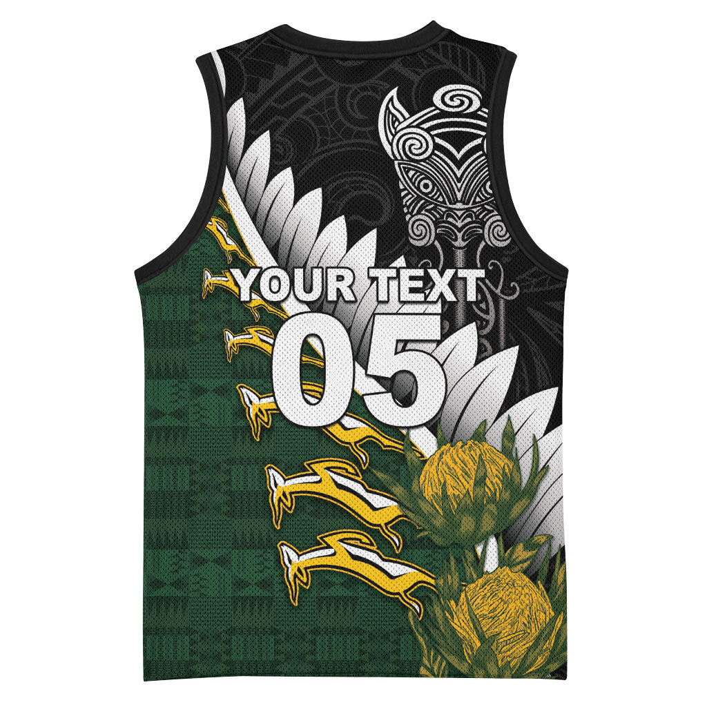 Custom Rugby New Zealand And South Africa Basketball Jersey Silver Fern With Springboks