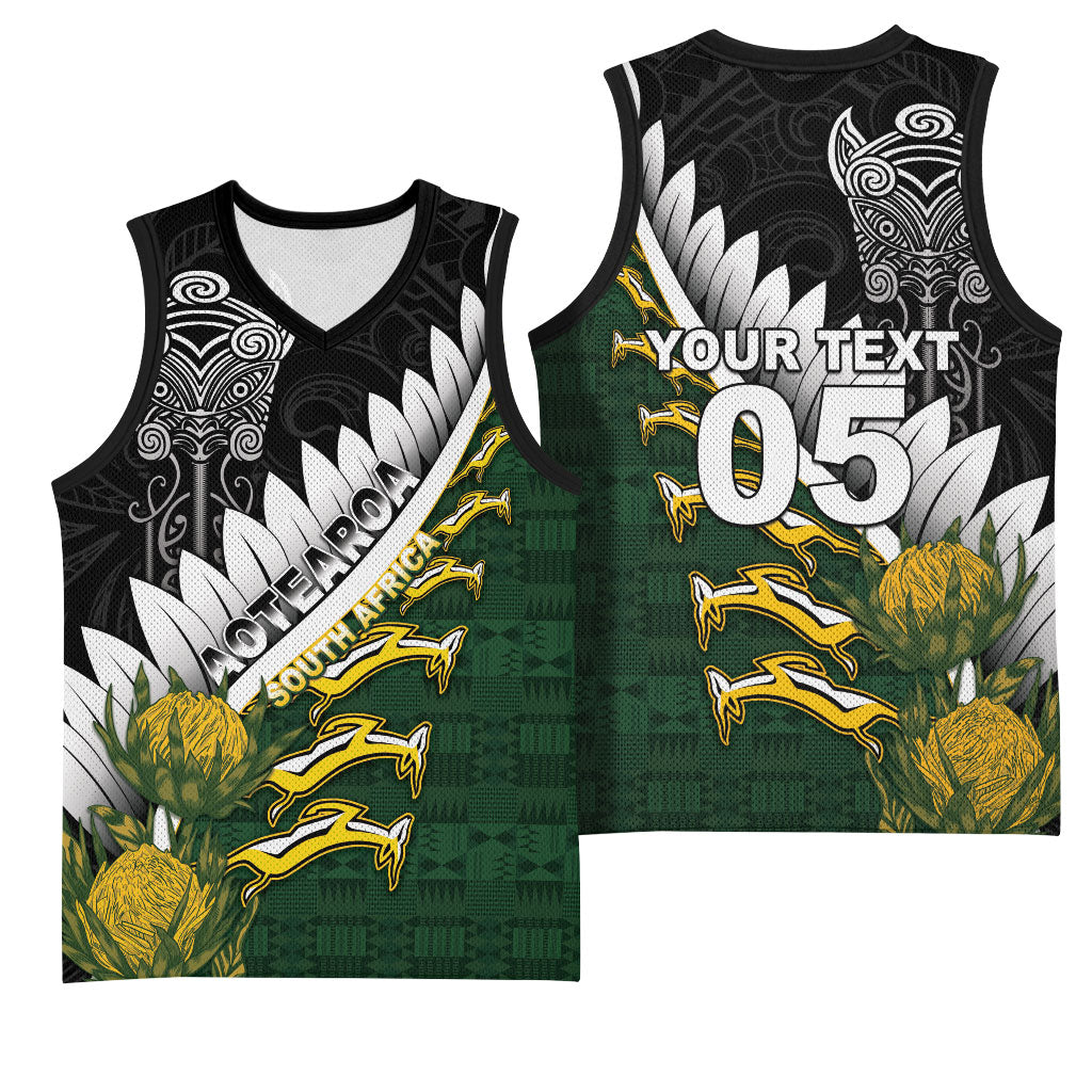Custom Rugby New Zealand And South Africa Basketball Jersey Silver Fern With Springboks