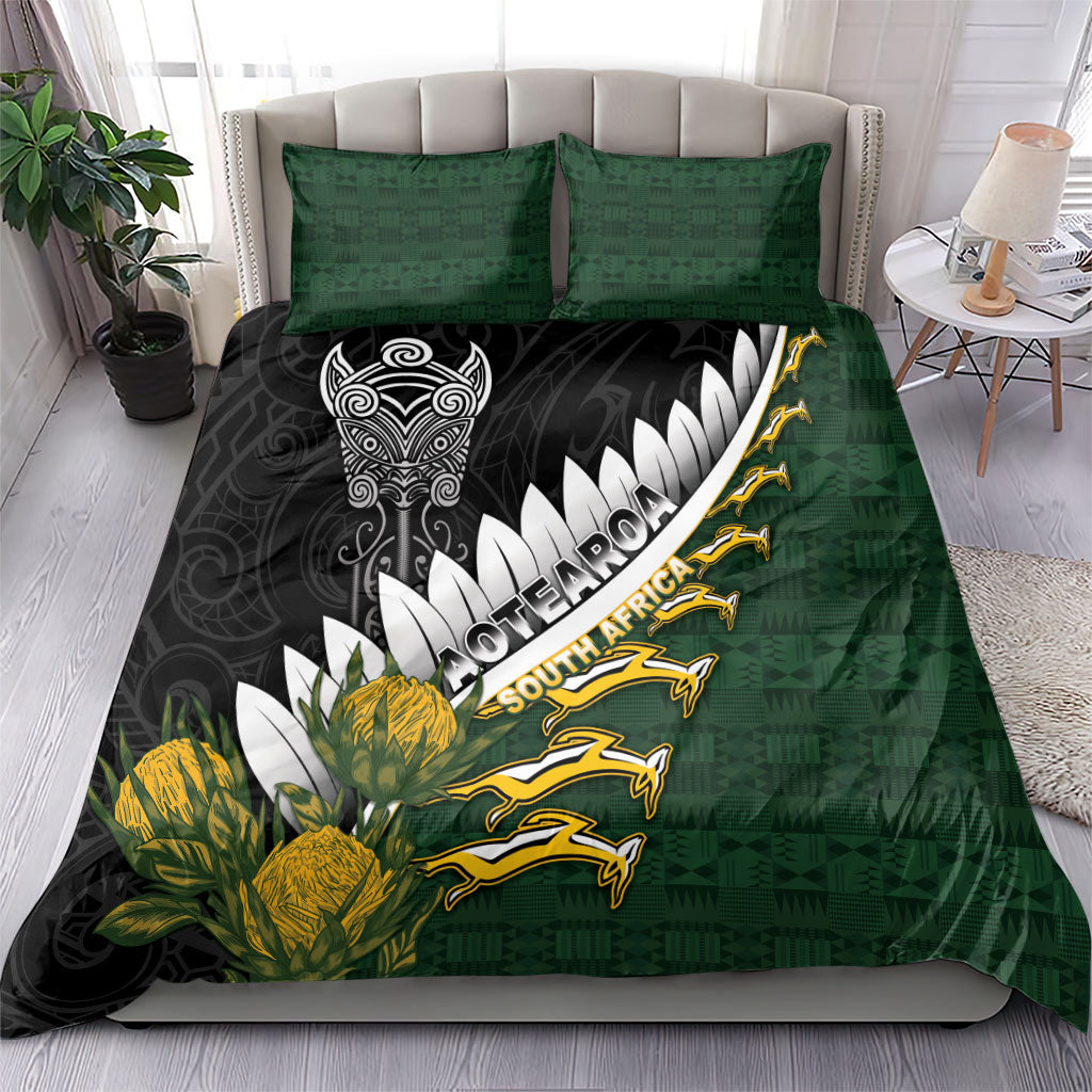 Rugby New Zealand And South Africa Bedding Set Silver Fern With Springboks