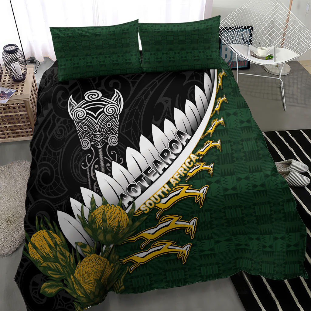 Rugby New Zealand And South Africa Bedding Set Silver Fern With Springboks