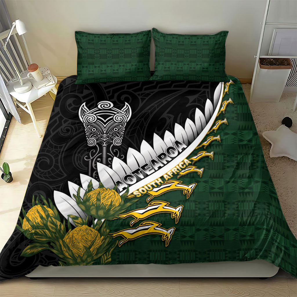 Rugby New Zealand And South Africa Bedding Set Silver Fern With Springboks