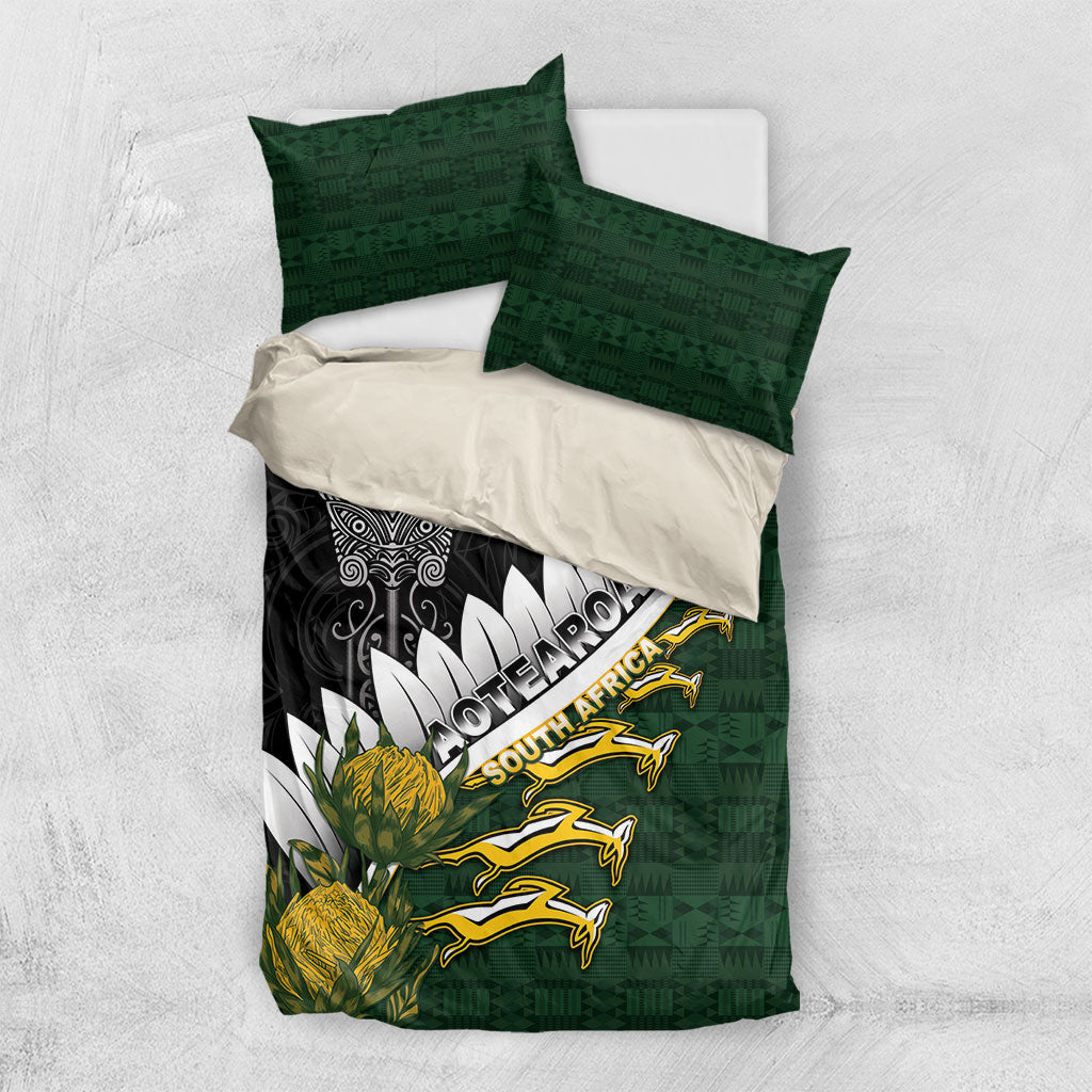 Rugby New Zealand And South Africa Bedding Set Silver Fern With Springboks