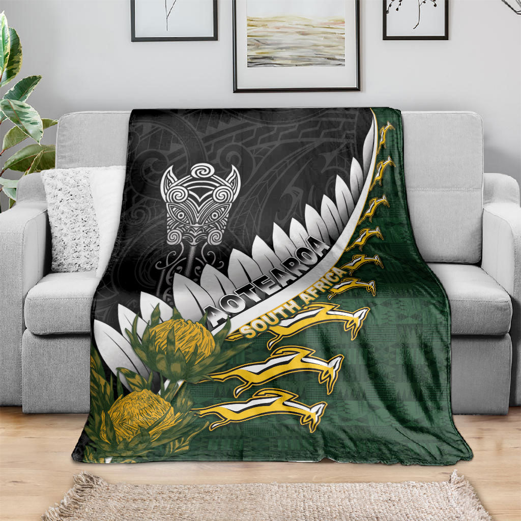 Rugby New Zealand And South Africa Blanket Silver Fern With Springboks