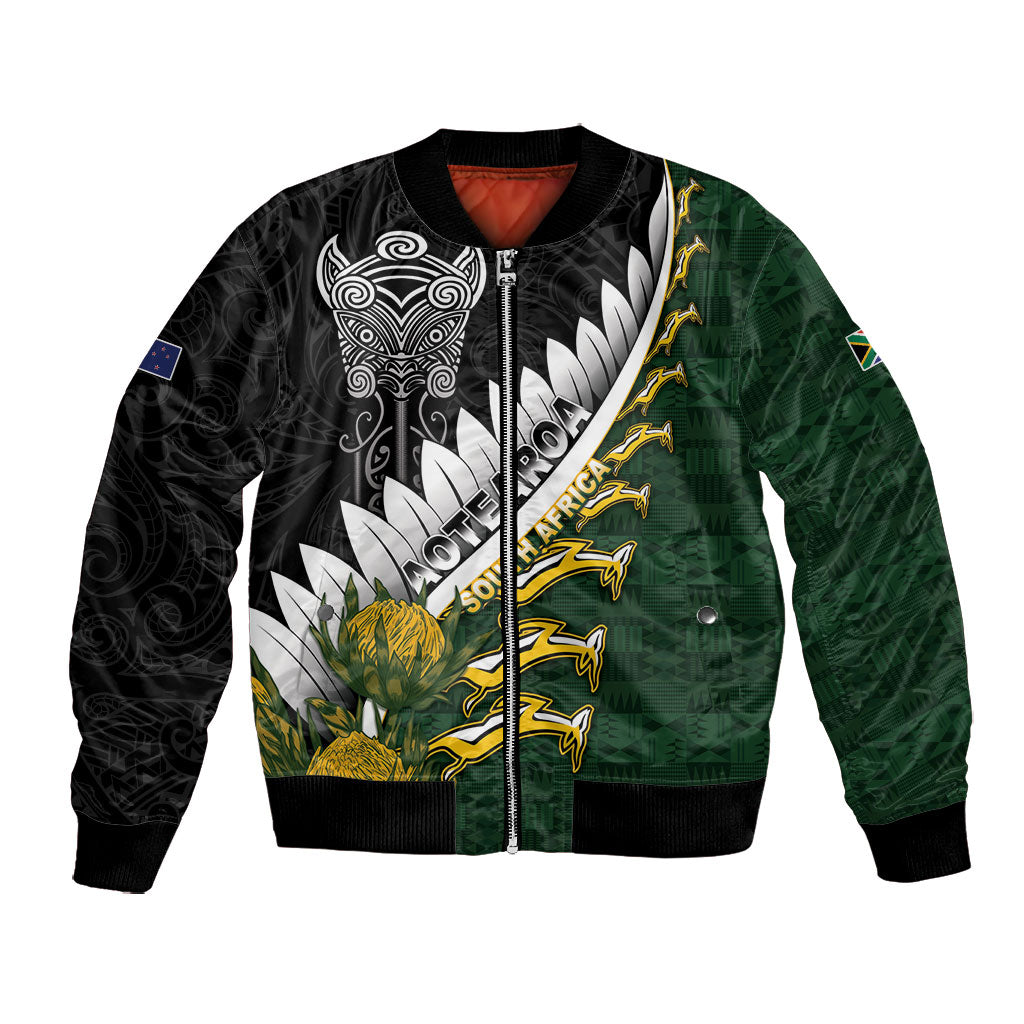 Custom Rugby New Zealand And South Africa Bomber Jacket Silver Fern With Springboks