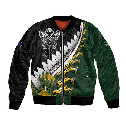 Custom Rugby New Zealand And South Africa Bomber Jacket Silver Fern With Springboks
