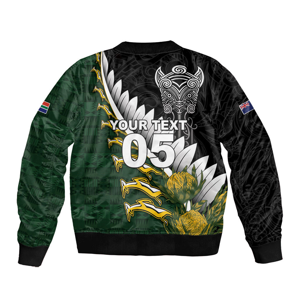 Custom Rugby New Zealand And South Africa Bomber Jacket Silver Fern With Springboks