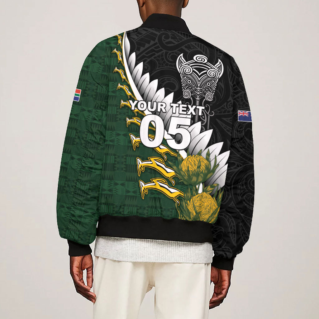Custom Rugby New Zealand And South Africa Bomber Jacket Silver Fern With Springboks