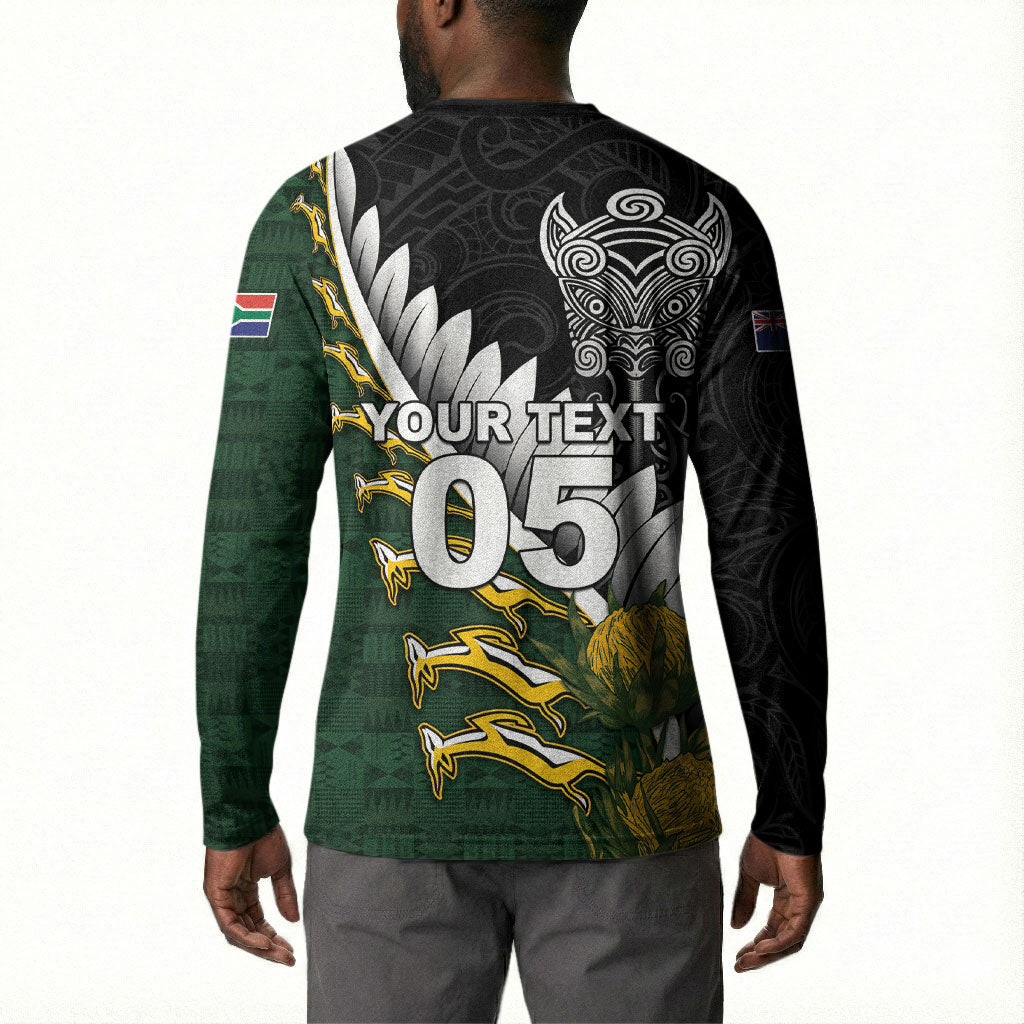Custom Rugby New Zealand And South Africa Button Sweatshirt Silver Fern With Springboks