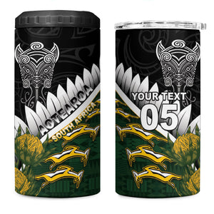 Custom Rugby New Zealand And South Africa 4 in 1 Can Cooler Tumbler Silver Fern With Springboks