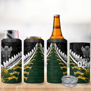 Custom Rugby New Zealand And South Africa 4 in 1 Can Cooler Tumbler Silver Fern With Springboks