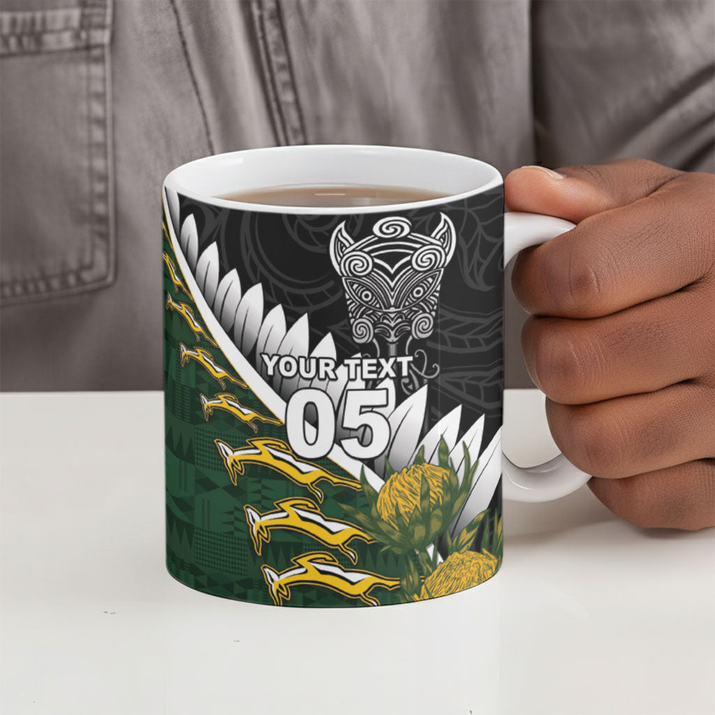 Custom Rugby New Zealand And South Africa Ceramic Mug Silver Fern With Springboks