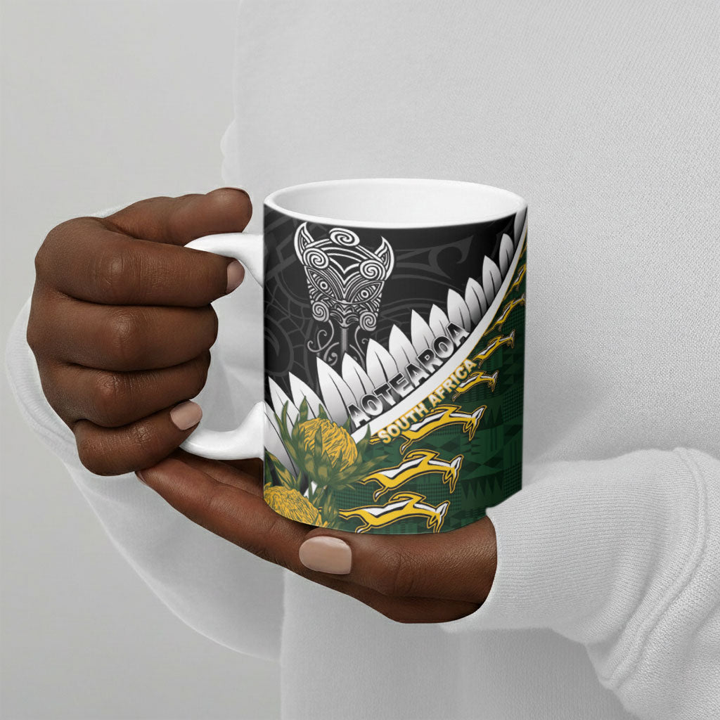 Custom Rugby New Zealand And South Africa Ceramic Mug Silver Fern With Springboks