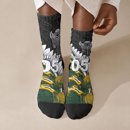 Custom Rugby New Zealand And South Africa Crew Socks Silver Fern With Springboks