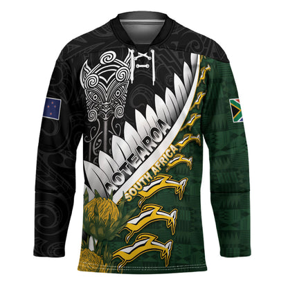 Custom Rugby New Zealand And South Africa Hockey Jersey Silver Fern With Springboks