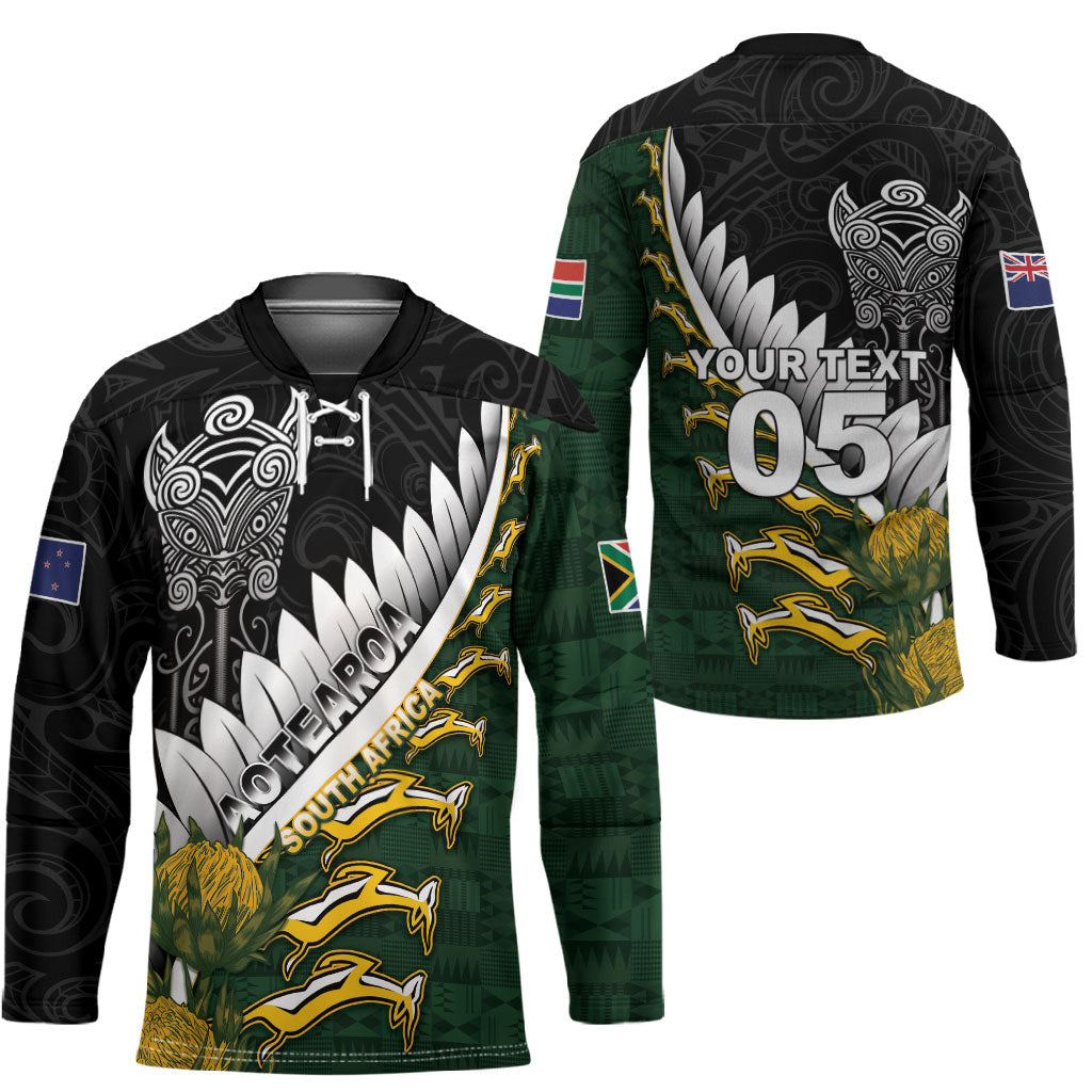 Custom Rugby New Zealand And South Africa Hockey Jersey Silver Fern With Springboks