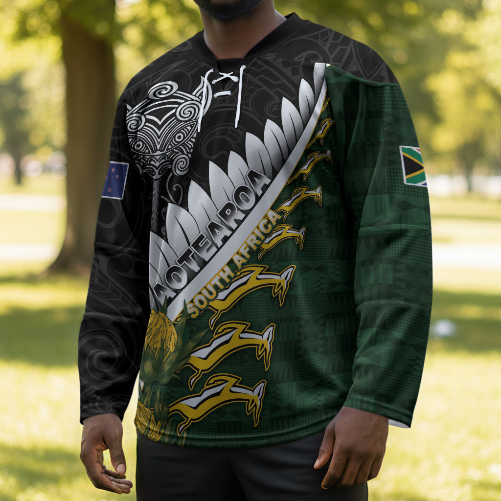 Custom Rugby New Zealand And South Africa Hockey Jersey Silver Fern With Springboks
