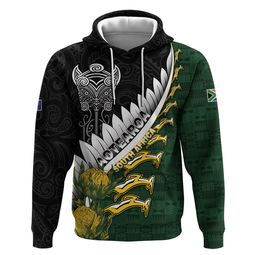 Custom Rugby New Zealand And South Africa Hoodie Silver Fern With Springboks